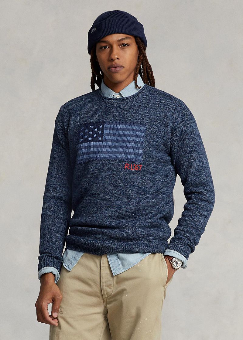 ポロ ラルフ ローレン セーター メンズ 青 Flag コットン Rollneck ジャンパー ZWQAN4972